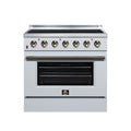 FORNO Galiano 36-Inch Freestanding Electric Range with 5 Radiant Burners, 5.36 Cu. Ft. True Convection Oven, Air Fryer Kit in White with Antique Brass Trim (FFSEL6083-36WHT)
