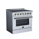White freestanding electric range with stainless griddle top and oven window