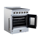 White electric range with one oven door open and two oven windows