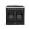 FORNO Galiano 36-Inch French Door Electric Range with 5 Radiant Burners, 5.36 Cu. Ft. True Convection Oven, Air Fryer Kit in Black with Antique Brass Trim (FFSEL6917-36BLK)