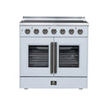 FORNO Galiano 36-Inch French Door Electric Range with 5 Radiant Burners, 5.36 Cu. Ft. True Convection Oven, Air Fryer Kit in White with Antique Brass Trim (FFSEL6917-36WHT)