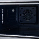Black electric oven door vent plate with circular fan cover