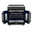 FORNO Massimo electric range with French doors open and convection oven interior