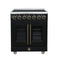 FORNO Massimo 30-Inch French Door Electric Range with 5 Radiant Burners, 4.32 Cu. Ft. True Convection Oven, Air Fryer Kit in Black with Antique Brass Trim (FFSEL6955-30BLK)