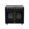 FORNO Massimo 36-Inch French Door Electric Range with 5 Radiant Burners, 5.36 Cu. Ft. True Convection Oven, Air Fryer Kit in Black with Antique Brass Trim (FFSEL6955-36BLK)