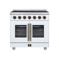 FORNO Massimo 36-Inch French Door Electric Range with 5 Radiant Burners, 5.36 Cu. Ft. True Convection Oven, Air Fryer Kit in White with Antique Brass Trim (FFSEL6955-36WHT)