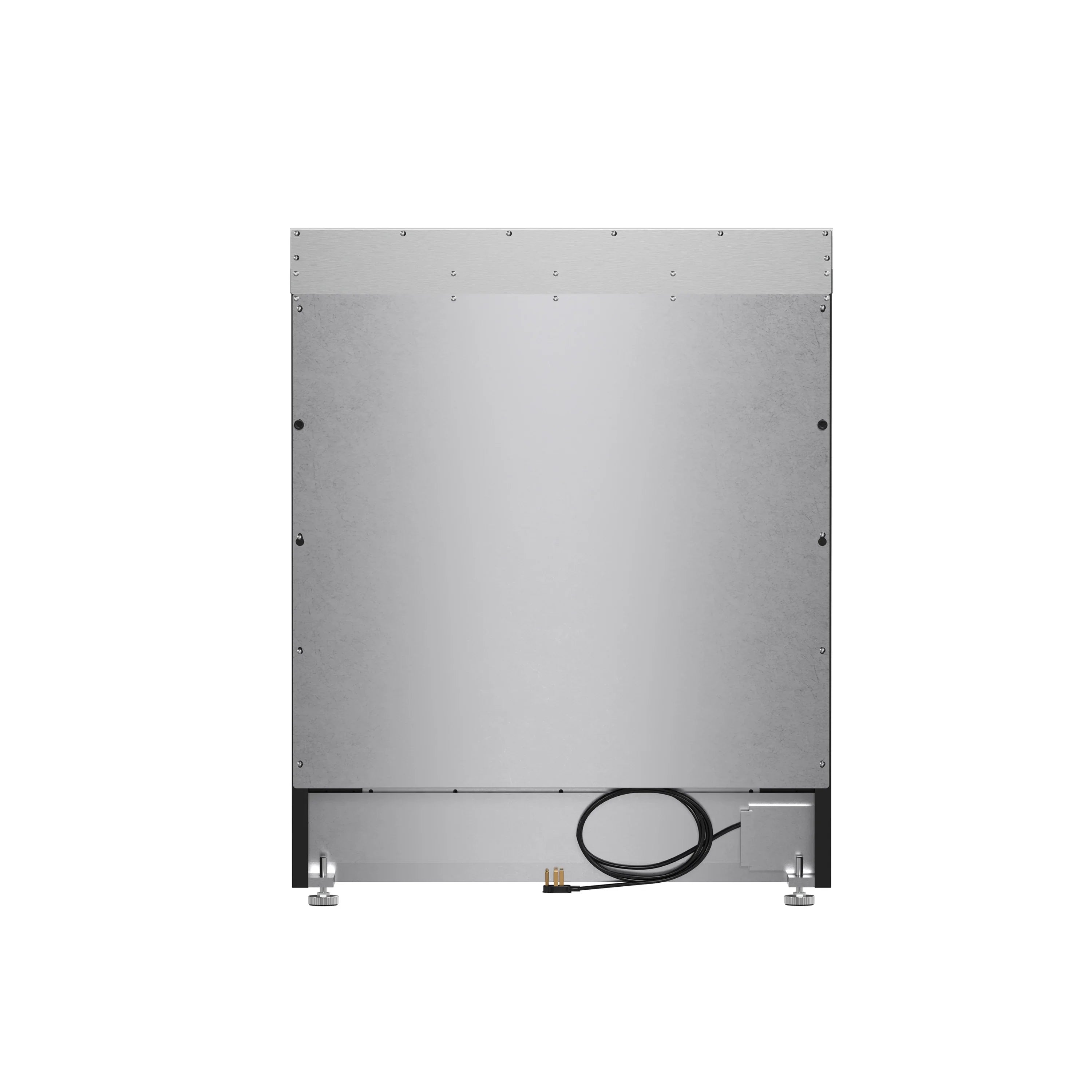 Stainless rear panel of a built-in appliance with small hose connection