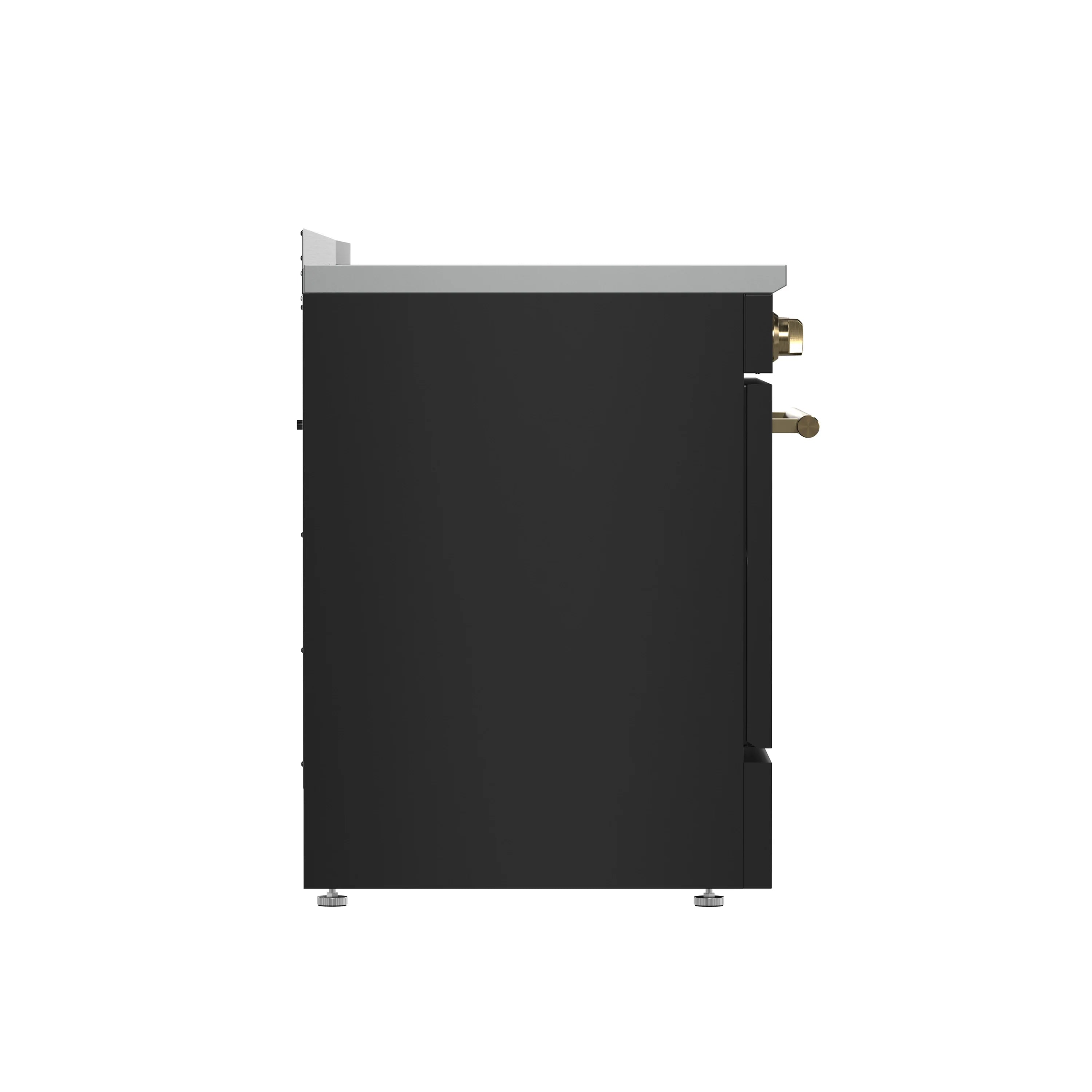 Wall-mount range hood back panel, matte black housing with brass connector fittings