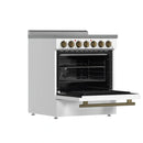 Forno 3-Piece Appliance Package - 30-Inch Electric Range, Wall Mount Range Hood, and 36-Inch Refrigerator in White with Antique Brass Handle