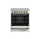 Forno 3-Piece Appliance Package - 30-Inch Electric Range, Wall Mount Range Hood, and 60-Inch Refrigerator in White with Antique Brass Handle