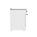 Forno 5-Piece Appliance Package - 30-Inch Electric Range, Wall Mount Range Hood, 36-Inch Refrigerator, Dishwasher, and 24-Inch Microwave Drawer in White with Antique Brass Handle