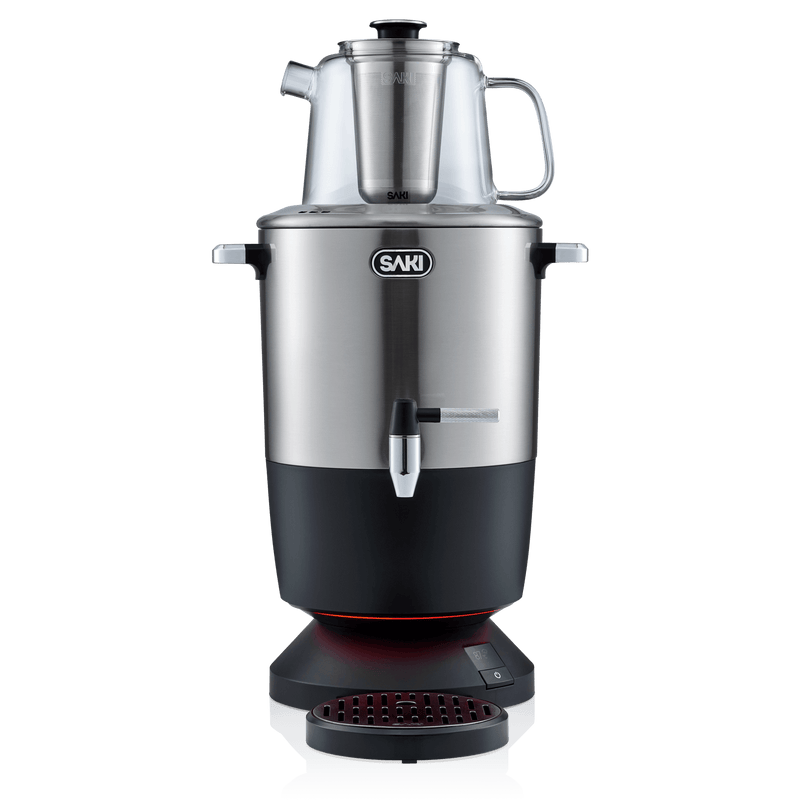 SAKI Chaiovar Electric Samovar - 4L Stainless Steel Electric Tea Maker, Temperature Display, Large Ceramic Teapot, Boil Dry & Auto Shut Off, Best for Persian, Russian, and Turkish Tea