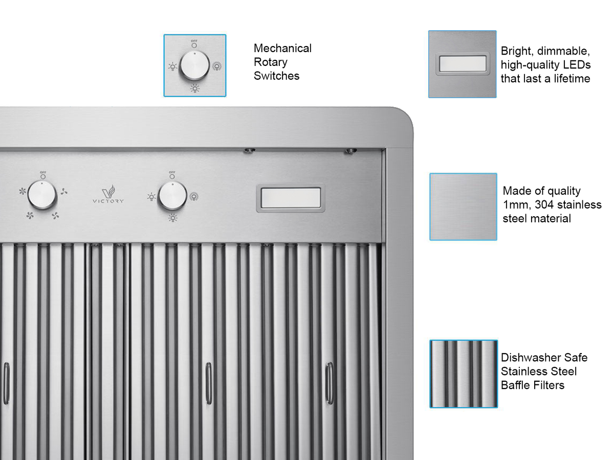Victory Elegant 36-inch wall mounted range hood with 450 CFM remote blower (Elegant-36-RB)