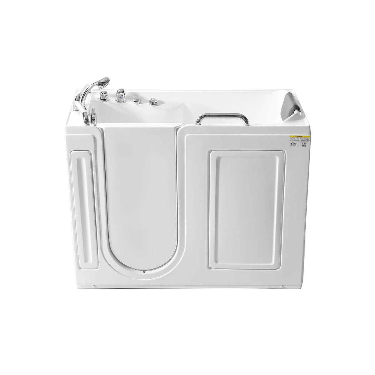 53-inch walk-in whirlpool bathtub, white acrylic tub with front access door and handrail