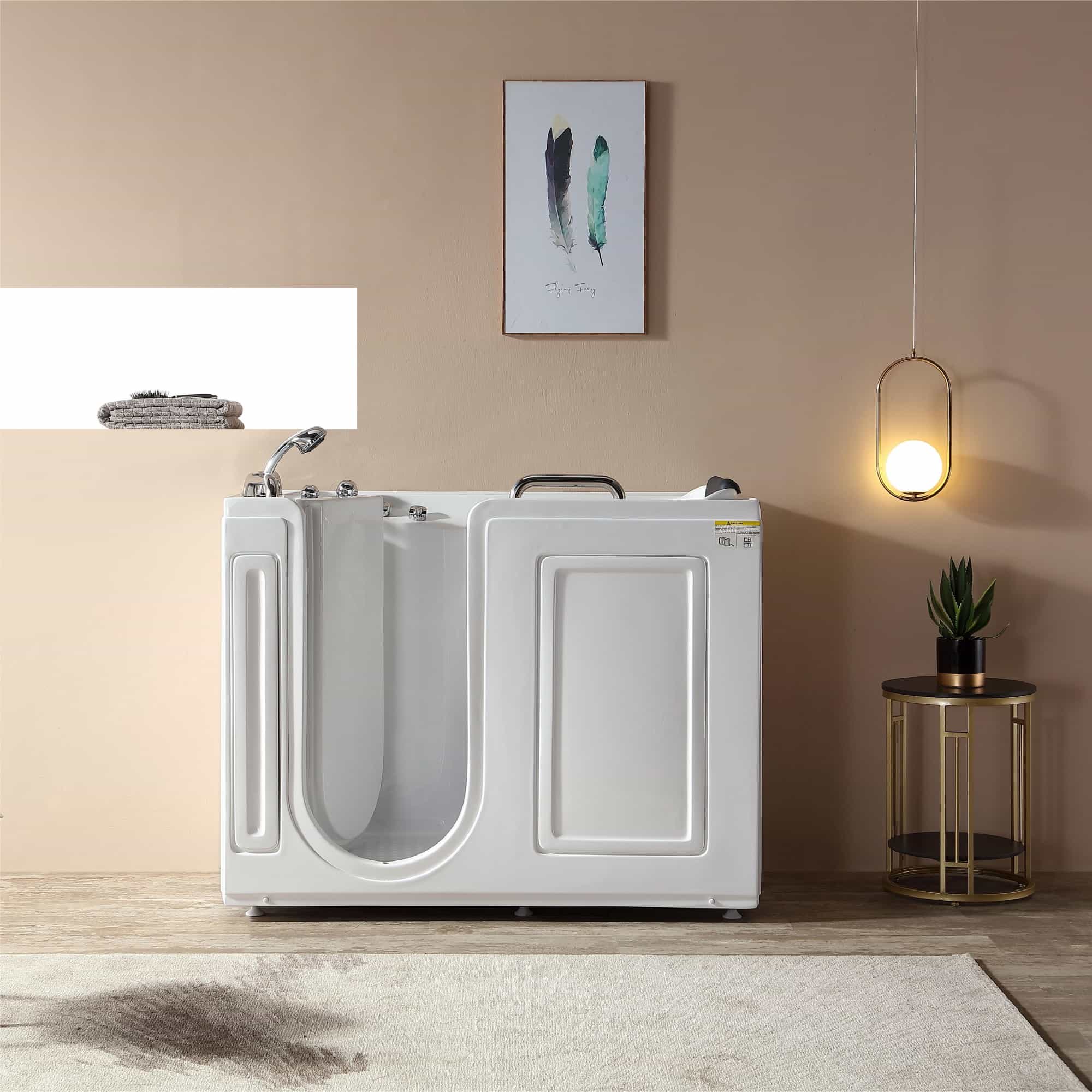 53-inch walk-in whirlpool bathtub in white with front door-style access and chrome handle