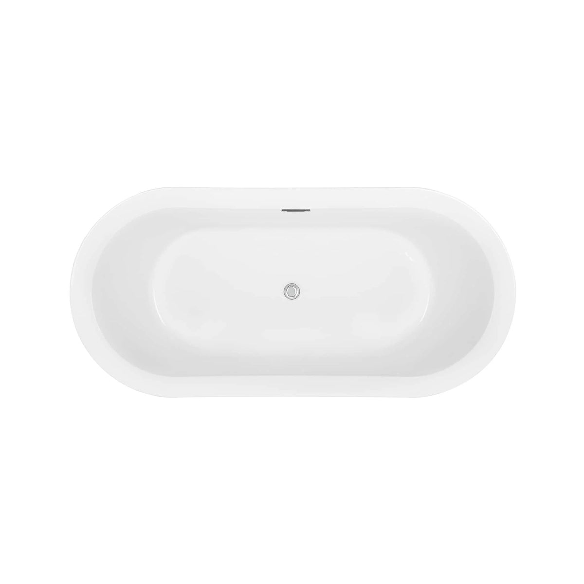 White soaking bathtub with smooth inner basin and small drain at center