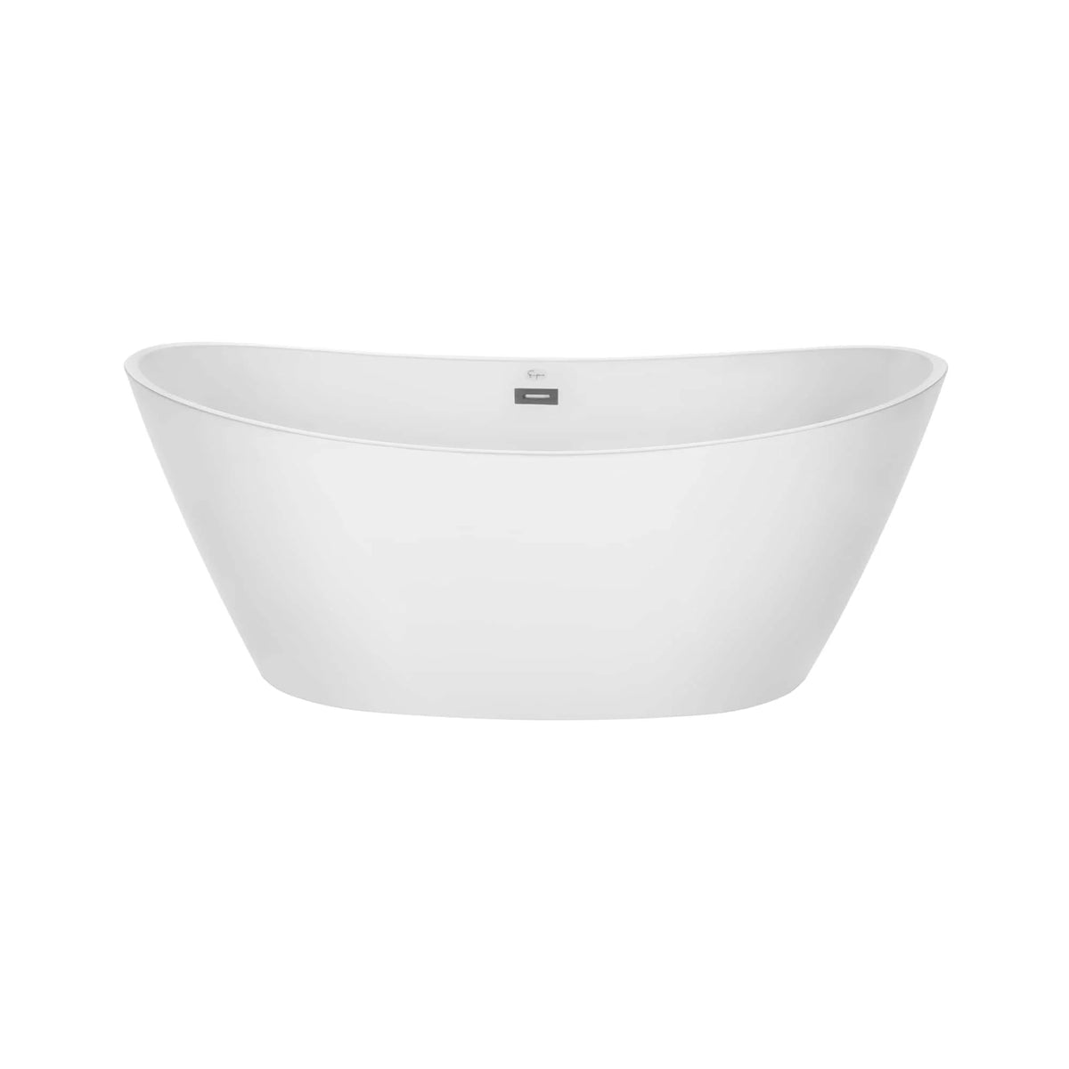 Freestanding soaking bathtub in white with oval shape and flat rim, front view