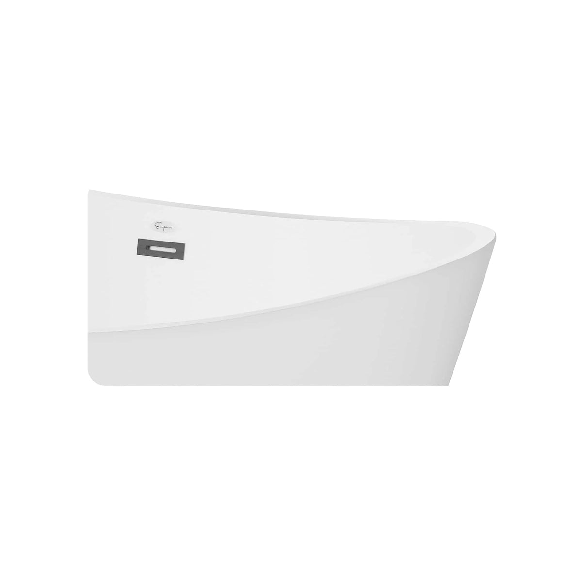 Freestanding soaking bathtub in white with control panel detail centered on the rim