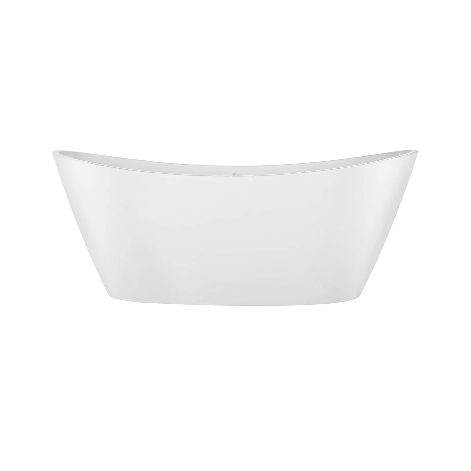 Freestanding soaking bathtub with white oval basin, clean rim, and centered control
