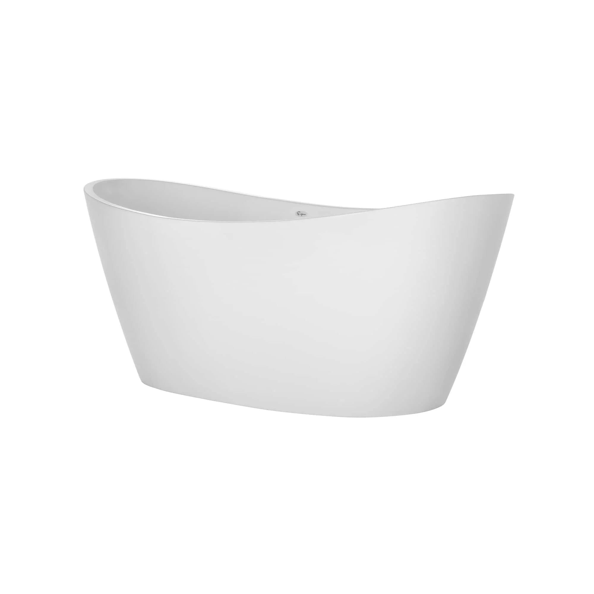 Freestanding soaking bathtub with smooth white exterior and recessed control on rim