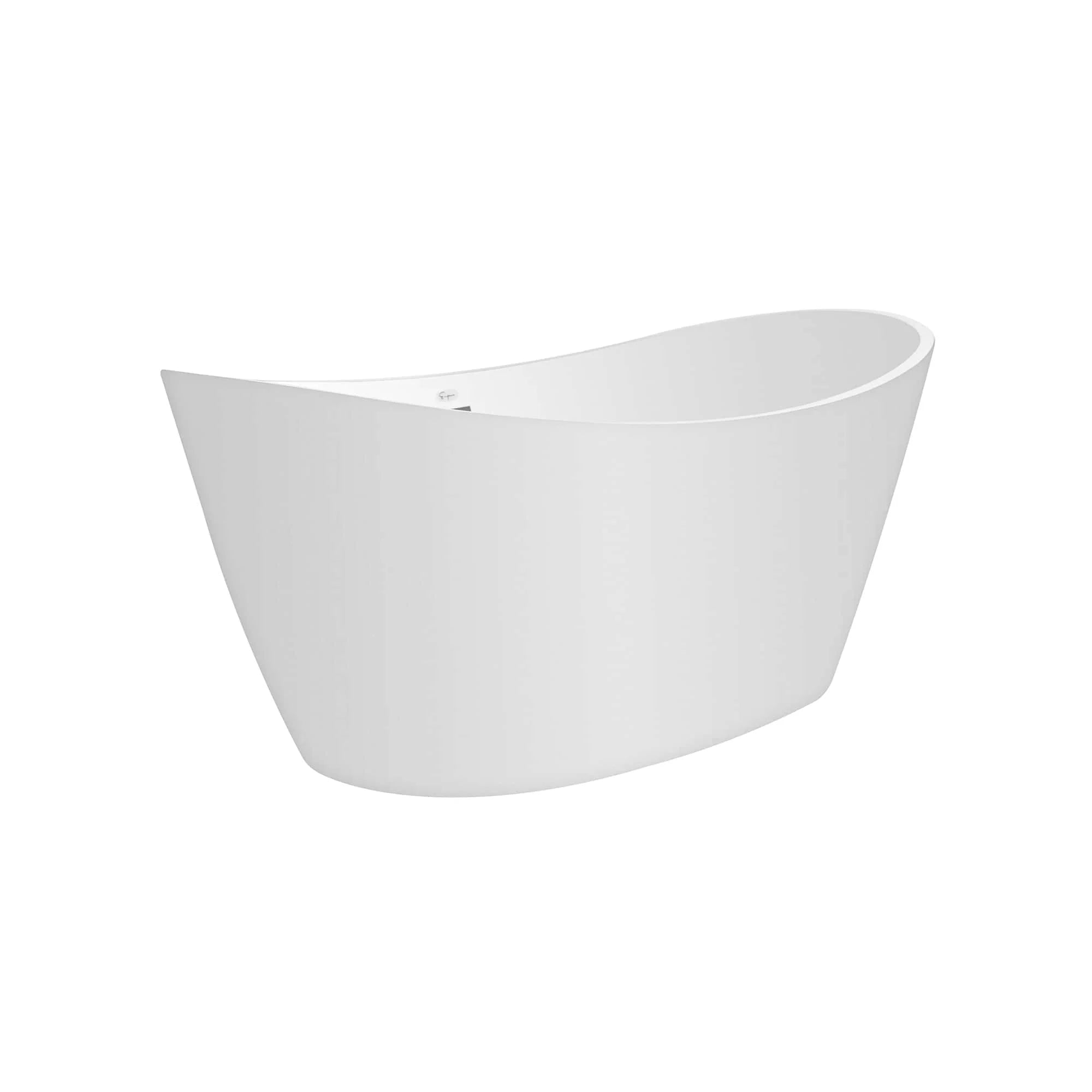 Freestanding soaking bathtub with white oval basin and slightly raised front rim