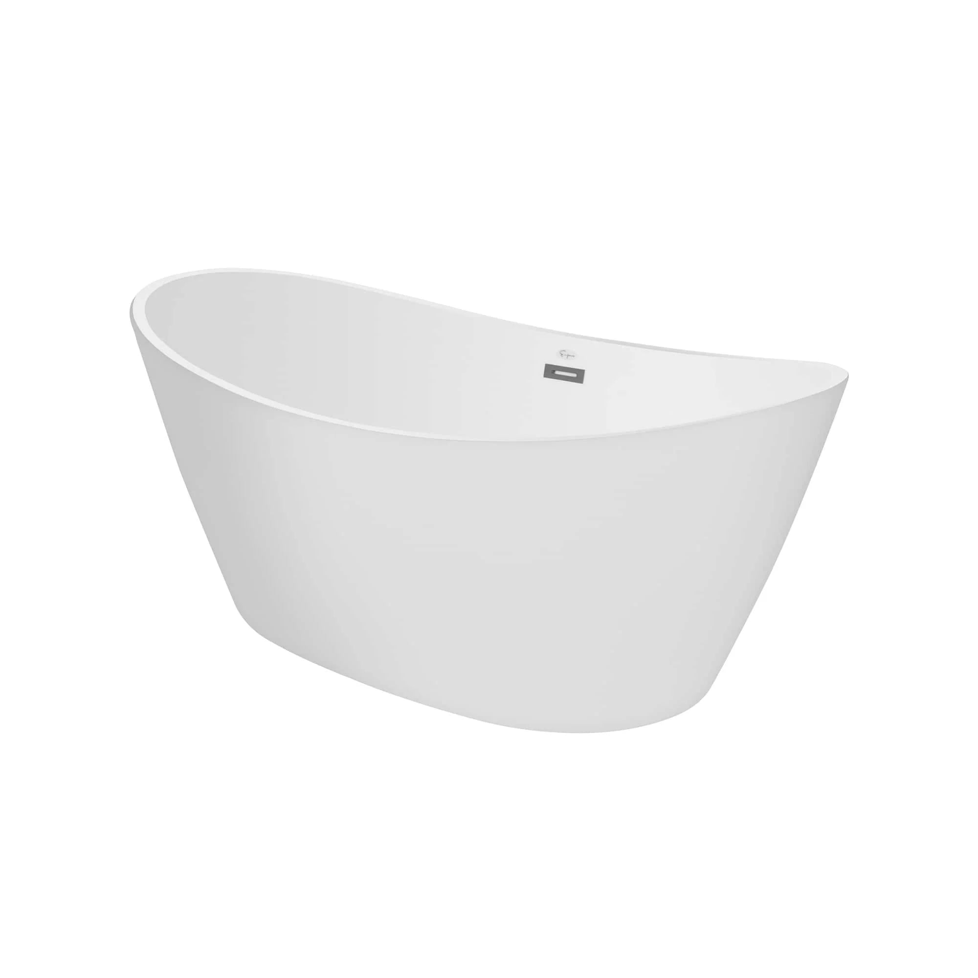 Freestanding soaking bathtub with smooth white oval basin and rear control panel