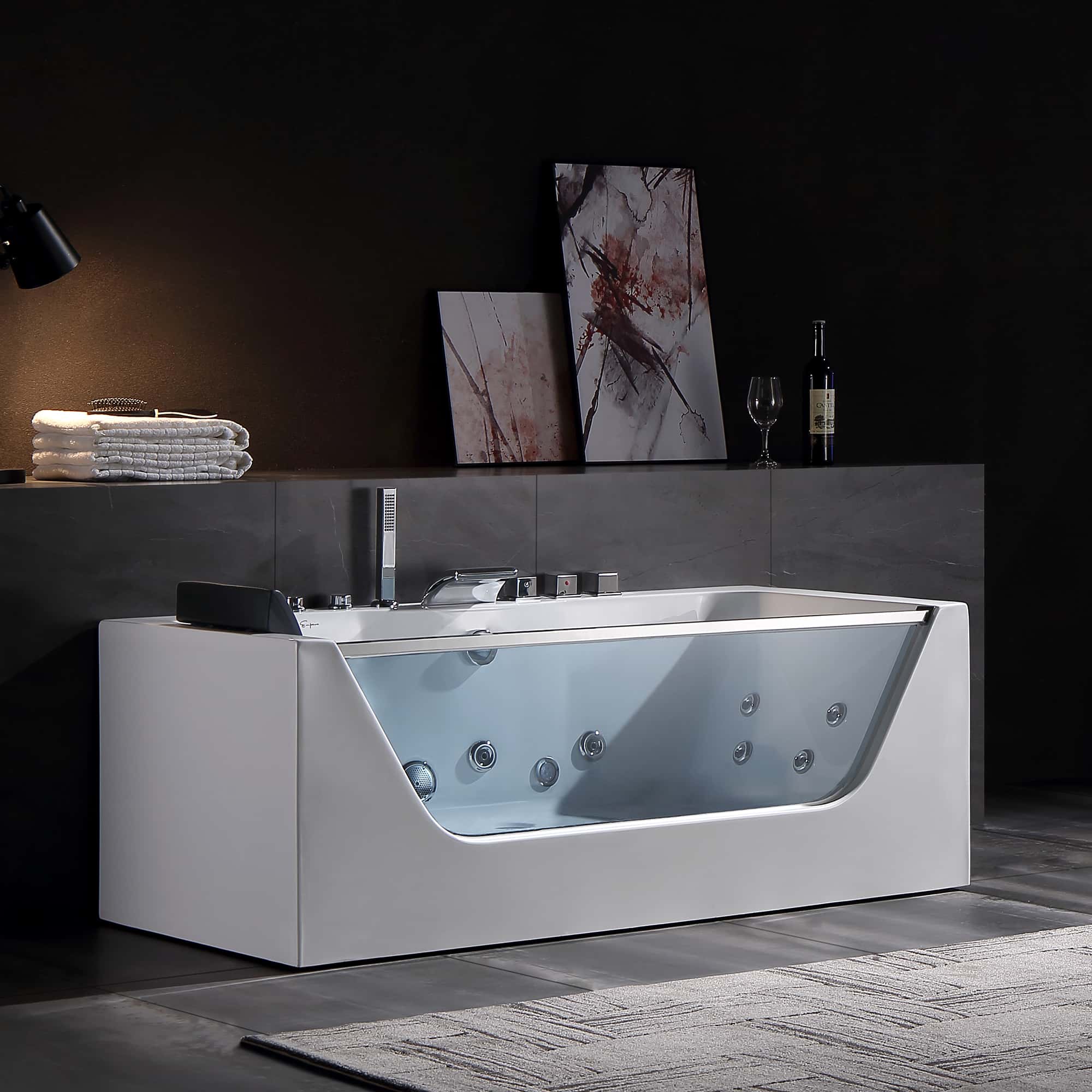 Rectangular whirlpool bathtub with built-in whirl jets and side control panel