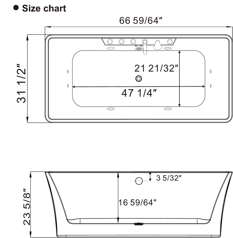 Empava 67-Inch Whirlpool Freestanding Acrylic Bathtub (EMPV-67AIS16)