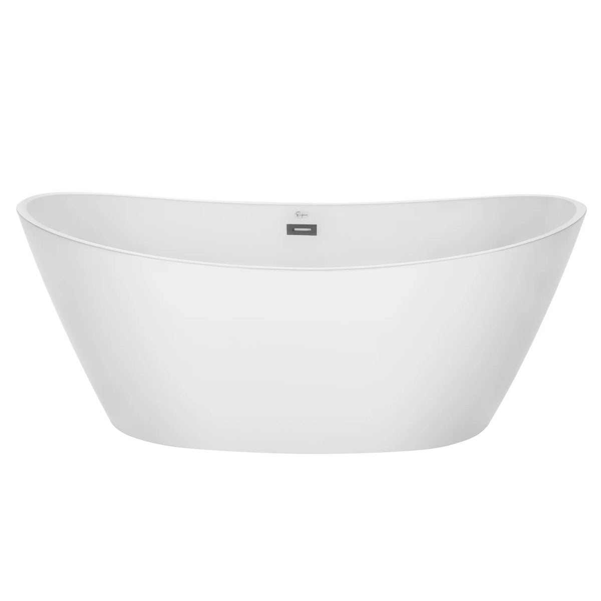 White freestanding soaking bathtub with drain and overflow cover