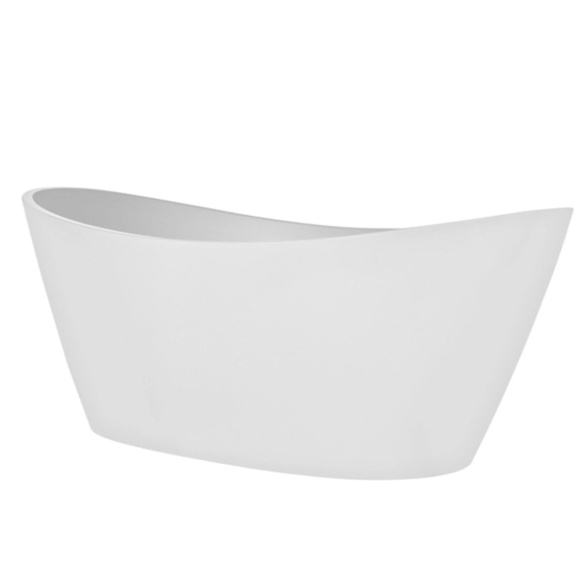 White freestanding soaking bathtub with smooth curved profile