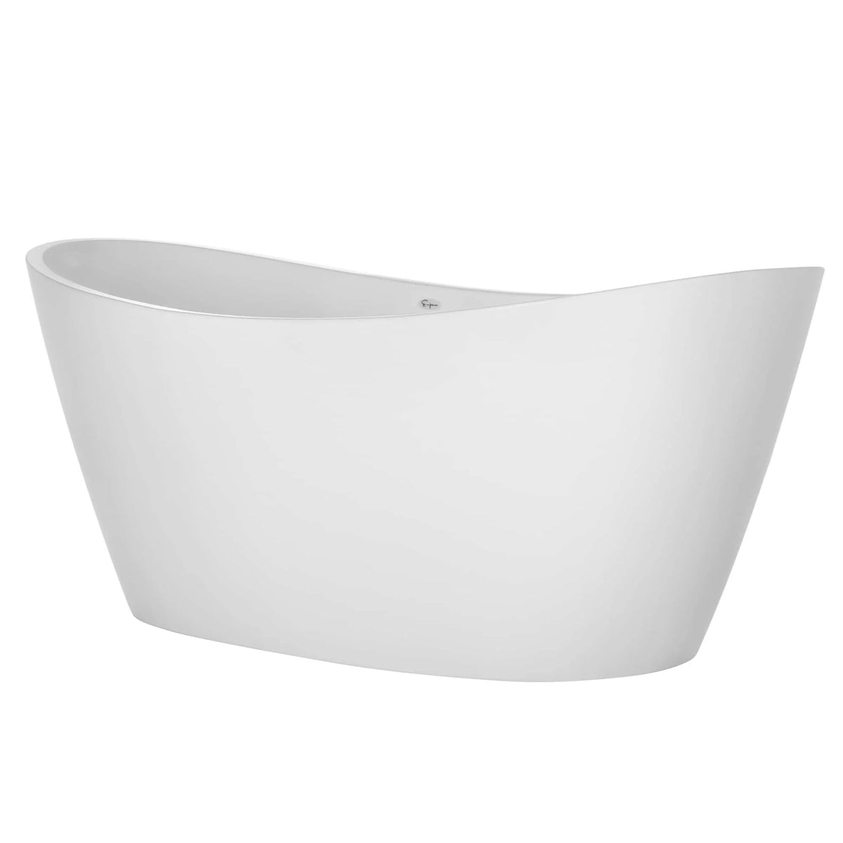 White freestanding soaking bathtub in side profile with rim control panel