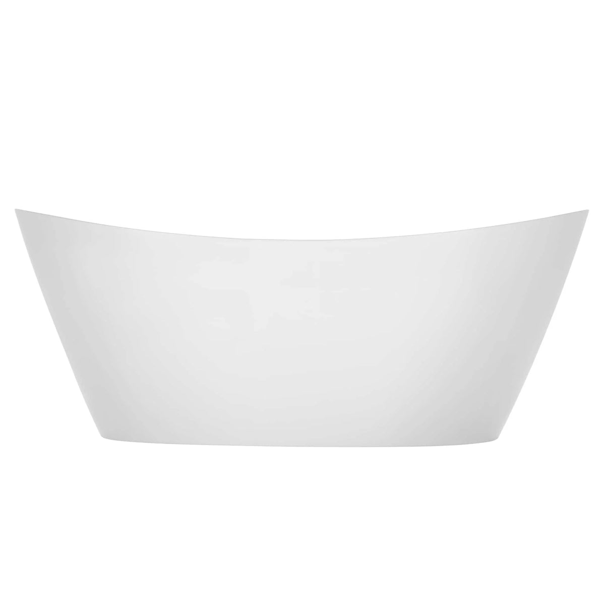 White freestanding soaking bathtub front view with smooth curved design