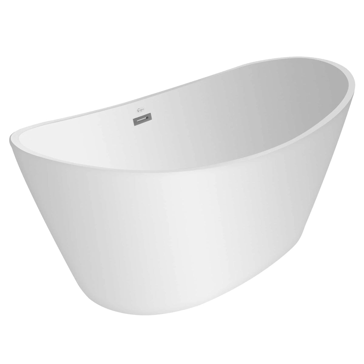 White freestanding soaking bathtub with smooth interior and rim control panel