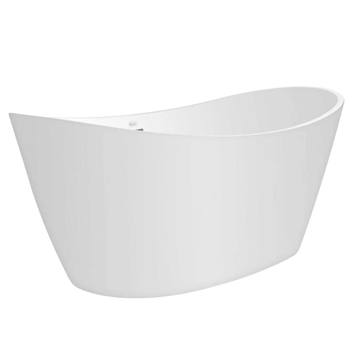 White freestanding soaking bathtub angled view with rim control panel