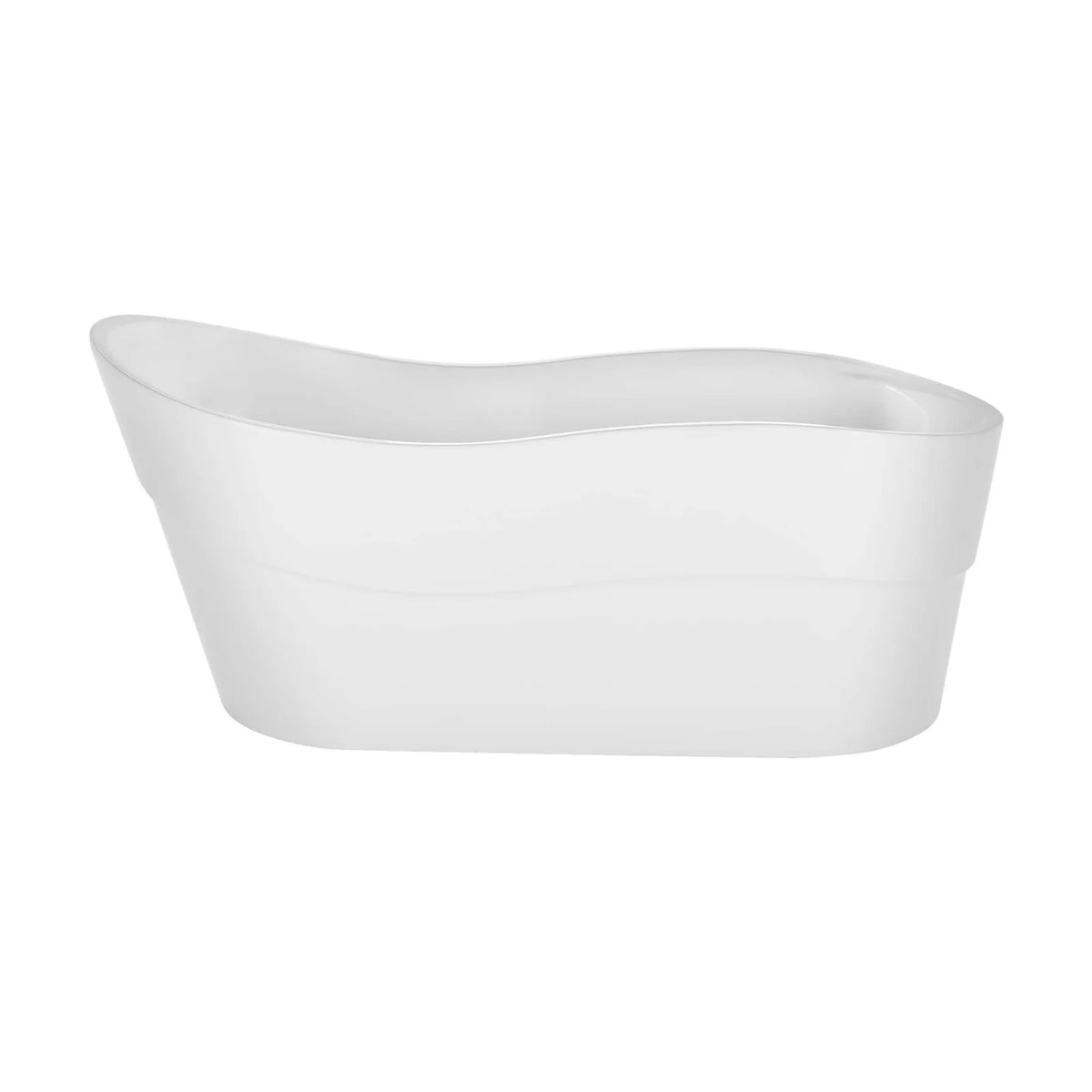 Freestanding soaking tub, glossy white, top view with wide soaking basin