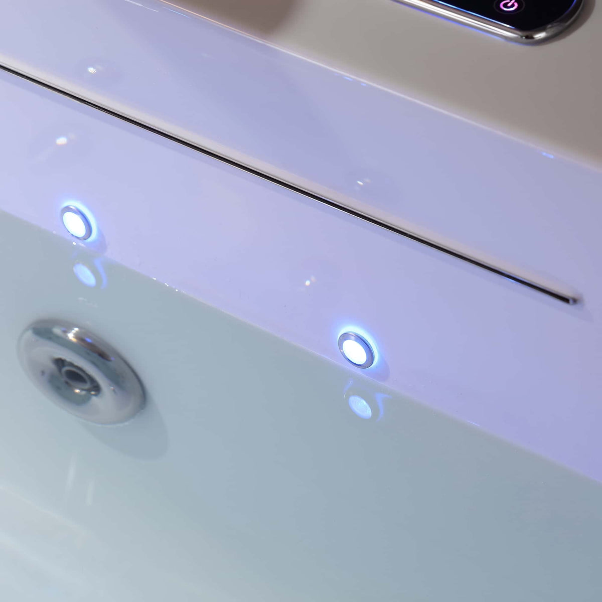 White whirlpool bathtub wall light with circular LED jets