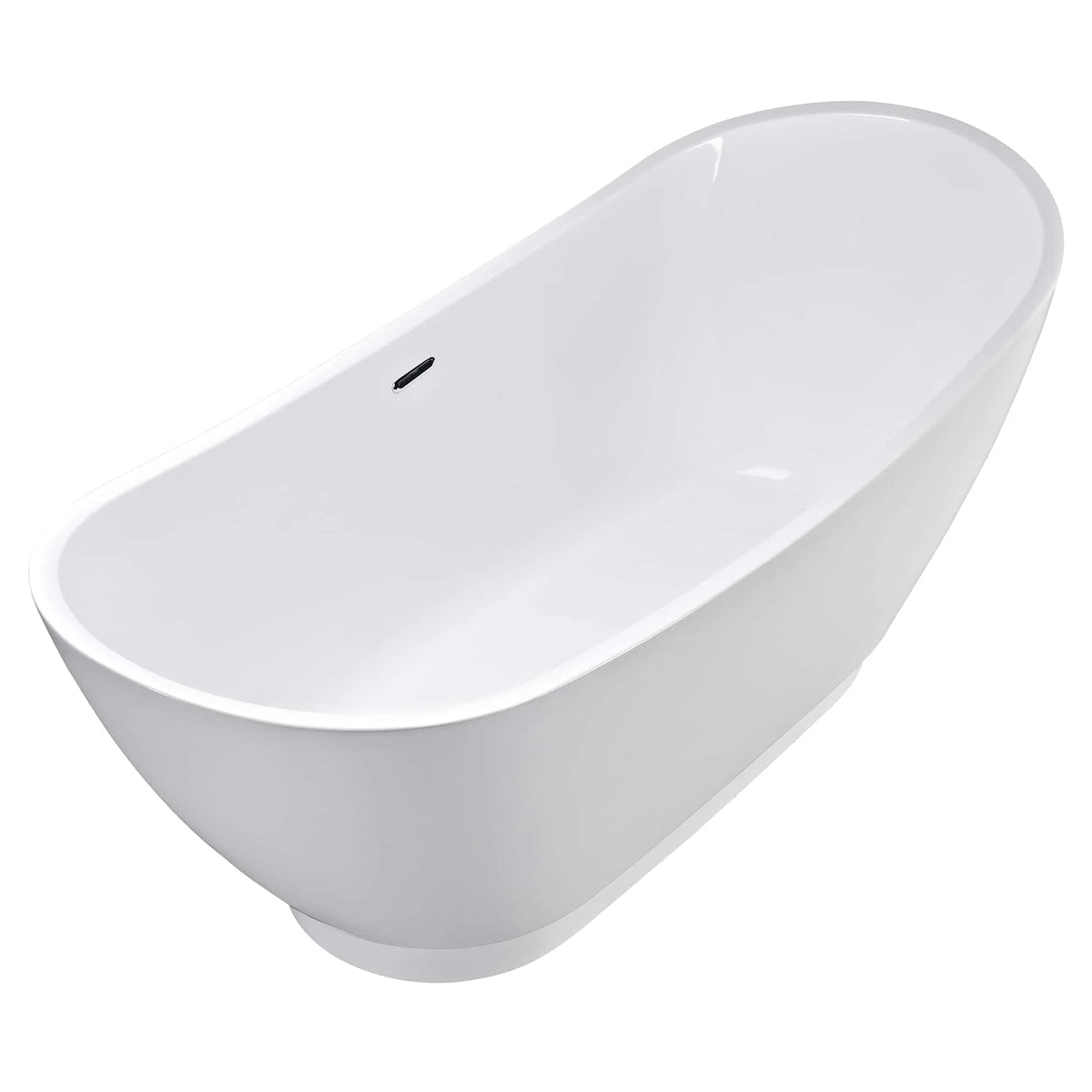 White freestanding soaking tub with glossy interior and oval profile