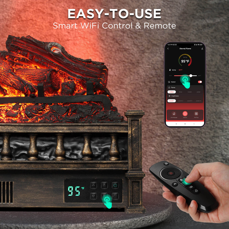 TURBRO Eternal Flame EF26-LG Smart Electric Fireplace Logs, WiFi Enabled (707-98-153AWIFI-BK)