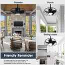 Parrot Uncle 20-Inch Vistula Outdoor DC Motor Black Industrial Hanging Buckle Downrod Ceiling Fan with Light (F2001BK)
