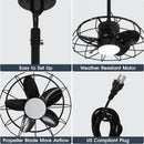 Parrot Uncle 20-Inch Vistula Outdoor DC Motor Black Industrial Hanging Buckle Downrod Ceiling Fan with Light (F2001BK)