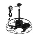Parrot Uncle 20-Inch Vistula Outdoor DC Motor Black Industrial Hanging Buckle Downrod Ceiling Fan with Light (F2001BK)