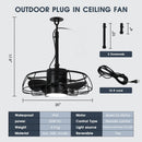 Parrot Uncle 20-Inch Vistula Outdoor DC Motor Black Industrial Hanging Buckle Downrod Ceiling Fan with Light (F2001BK)