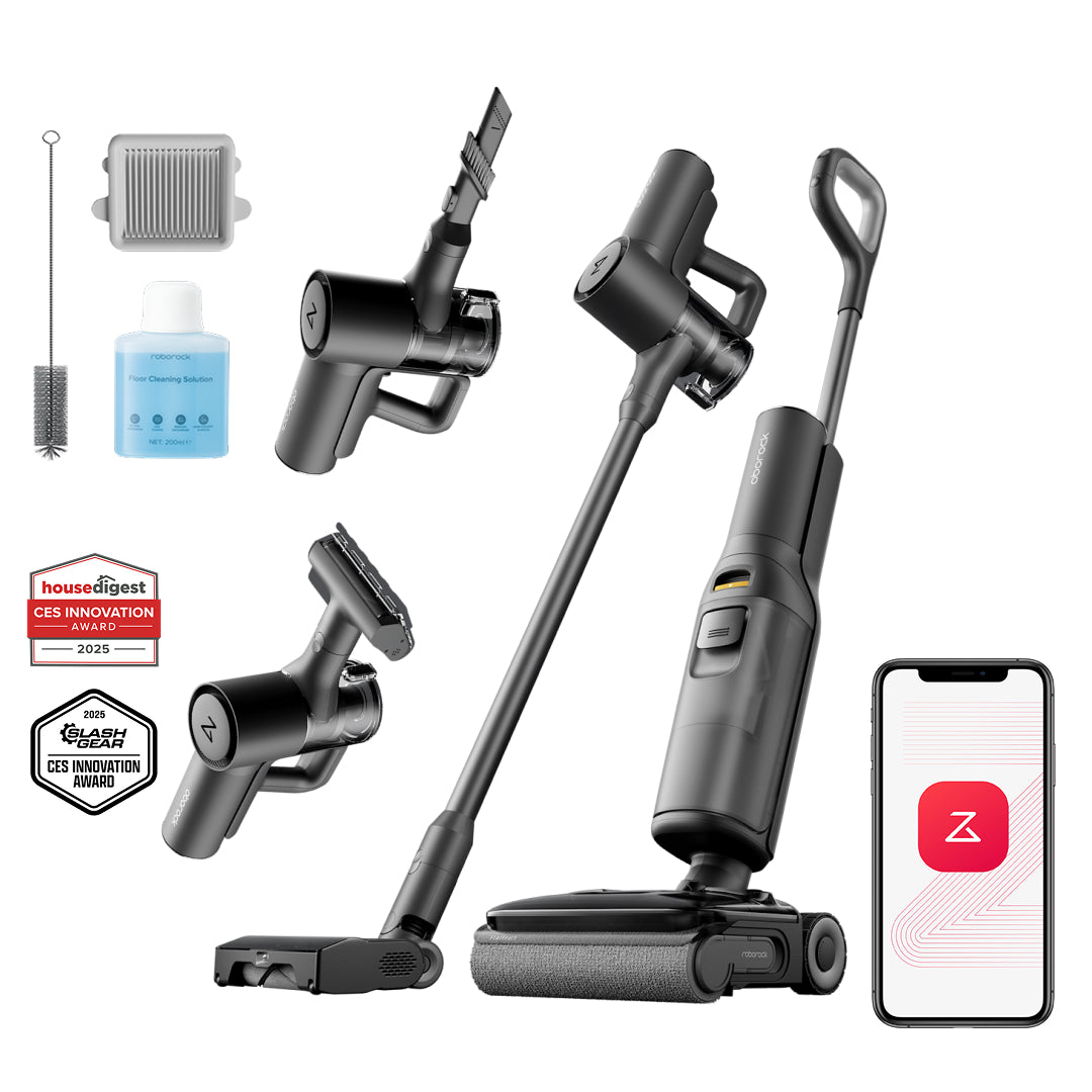 Cordless stick vacuum kit with multiple cleaning heads, filter, and charging dock
