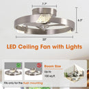 Parrot Uncle 20-Inch Hazel Satin Nickel Flush Mount LED Ceiling Fan with Remote Control (F3009)