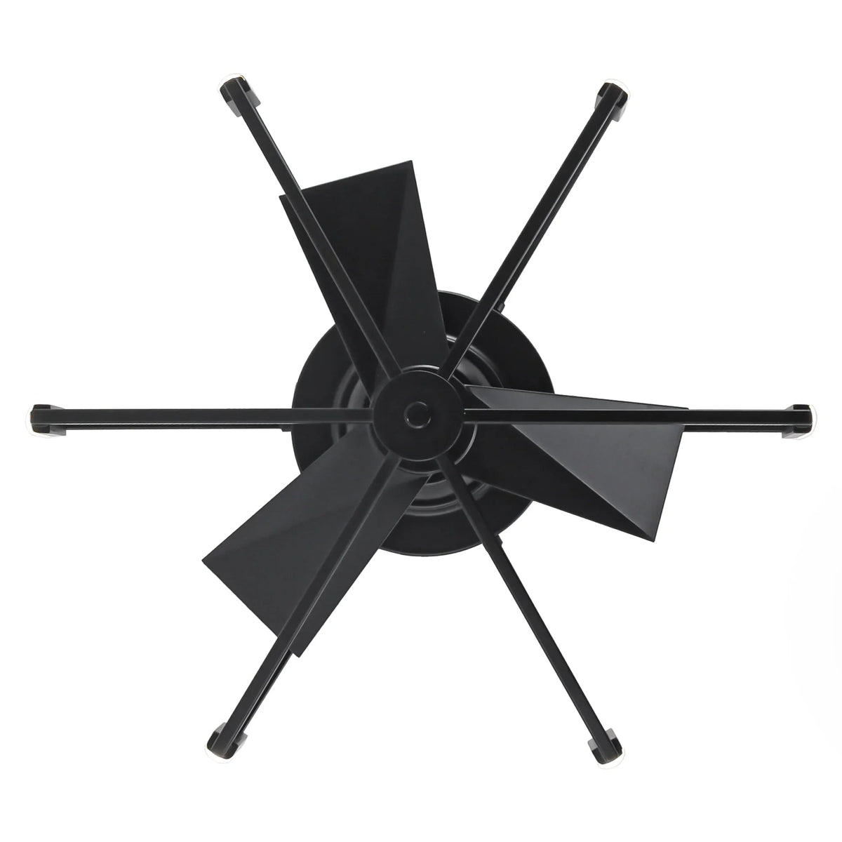 Black ceiling fan blade set with central hub, six-blade industrial style