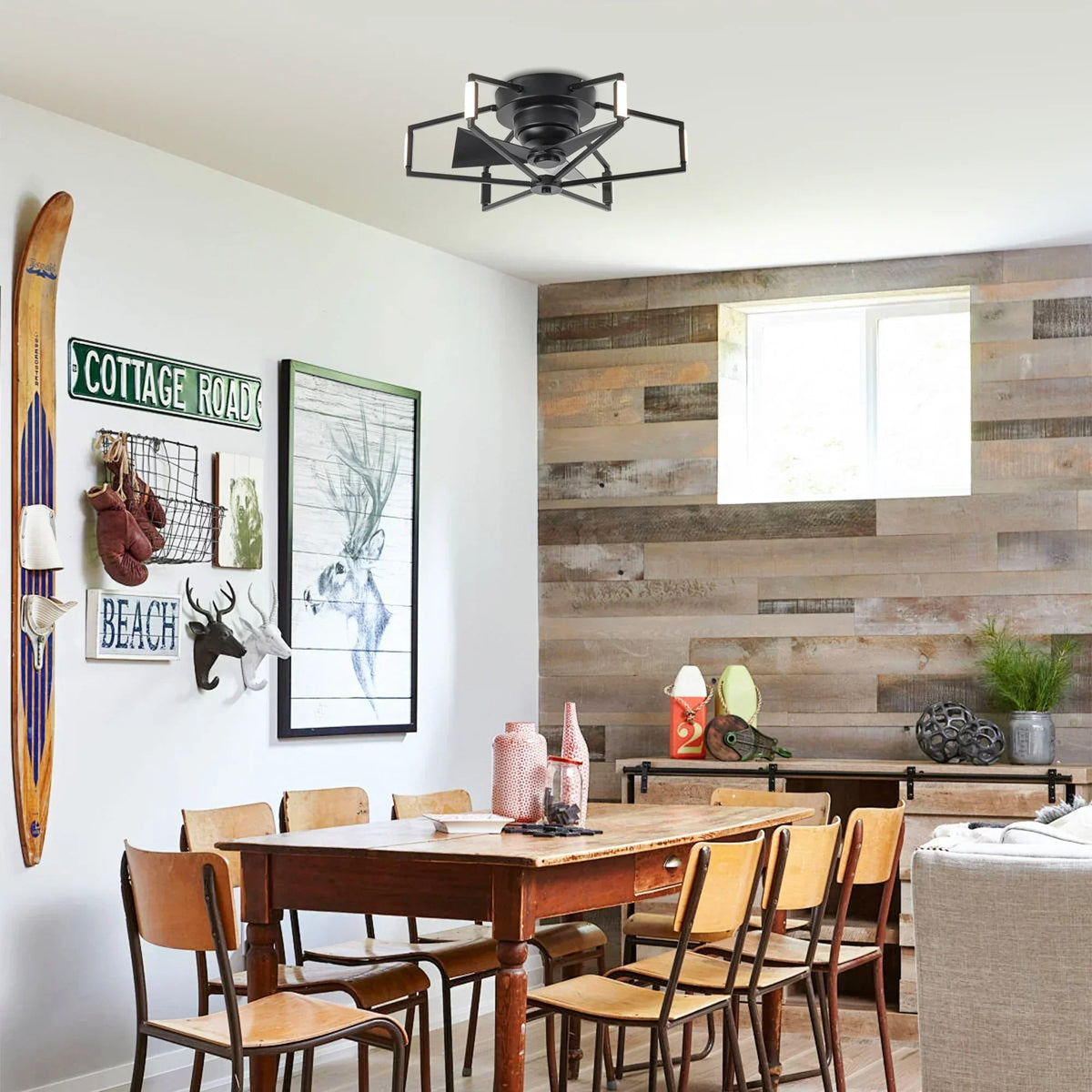 Parrot Uncle 21-Inch Wade Black Industrial Flush Mount LED Ceiling Fan (F3010)