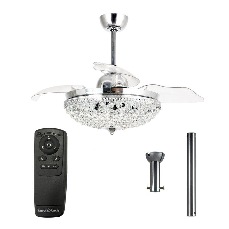 Parrot Uncle 42-Inch Servantes Modern Downrod Mount Crystal Ceiling Fan with Lighting and Remote Control