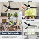 Parrot Uncle 42-Inch Rhine Indoor/Wet Outdoor IP65 Black Anywhere Waterproof Ceiling Fan with LED Light and Convenient Hanging Hook (F5001BK)