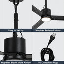 Parrot Uncle 42-Inch Rhine Indoor/Wet Outdoor IP65 Black Anywhere Waterproof Ceiling Fan with LED Light and Convenient Hanging Hook (F5001BK)