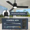 Parrot Uncle 42-Inch Rhine Indoor/Wet Outdoor IP65 Black Anywhere Waterproof Ceiling Fan with LED Light and Convenient Hanging Hook (F5001BK)